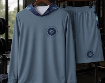 Dusty Blue Performance Hoodie and Jogger Shorts Set | Moisture Wicking Athletic Apparel