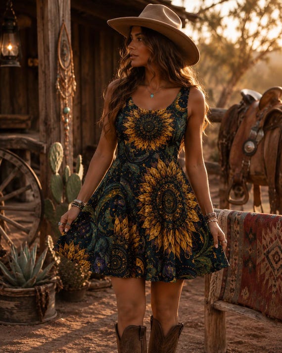 bohemian skater dress Boho Sunflower Color:Red Floral-3 and balloon sleeves beaded bridal gown Alessia Animal Print Maxi