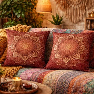 Sacred Geometry Mandala Spun Polyester Pillow | Boho Decorative Throw Pillow