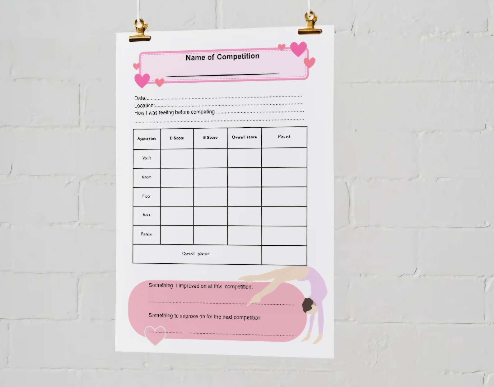 Gymnastics Score Sheet Printable | Gymnastics Meet Tracker | Gymnast ...