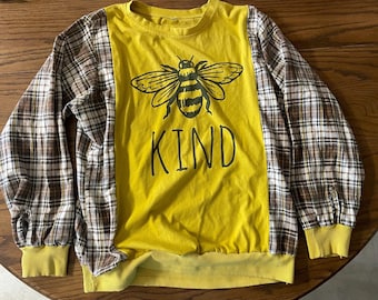 Upcycled t-shirt/flannel long sleeve shirt