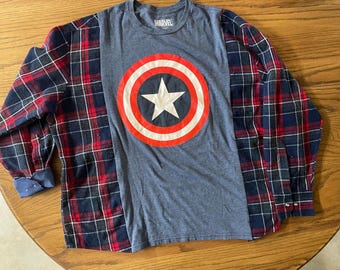 Upcycled t-shirt/flannel long sleeve shirt