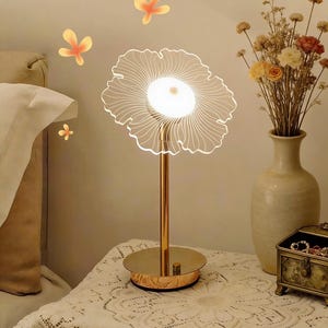 Lámpara de mesa moderna con forma de pétalos de flor, luz nocturna LED regulable de 3 colores, lámpara de mesita de noche minimalista de acrílico, decoración estética para la habitación, regalo único para ella.