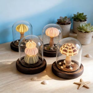 Nattlampa för sjöborre, glasskärm, träfot, dekorativ lampa med kusttema, Presenter till henne/honom