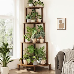 Plant Stand Indoor Tall 4 Tier Wooden Plant Shelf, Corner Plant Stand 60 Inch, Multi Tier Plant Rack Indoor, Flower Pot Holder Display