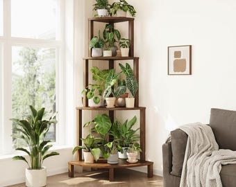 Plant Stand Indoor Tall 4 Tier Wooden Plant Shelf, Corner Plant Stand 60 Inch, Multi Tier Plant Rack Indoor, Flower Pot Holder Display