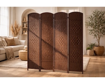 6 Ft Folding Room Divider – Hand-Woven Plant Fiber Boho Screen partition