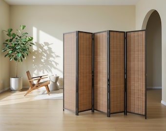 Handcrafted Bamboo Folding Room Divider: Natural Boho Privacy Screen