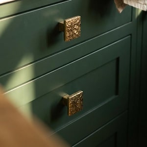 Solid Brass Square Cabinet Knob, Modern Luxury Drawer Hardware, Handmade Artisan Piece