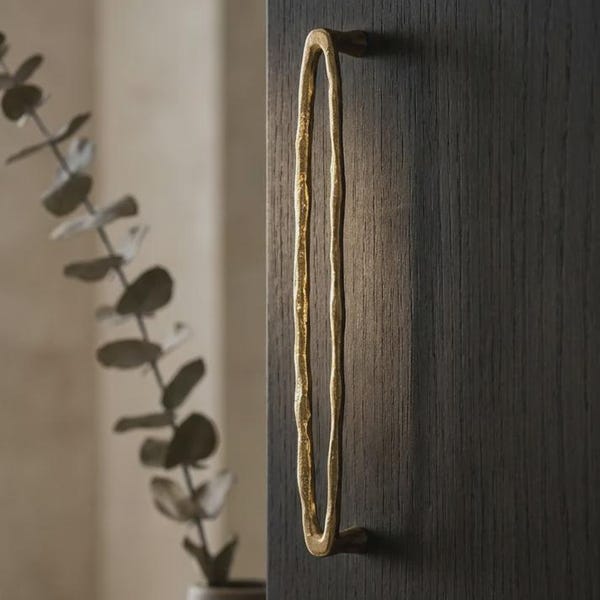 Handmade Solid Brass Drawer Pull, Textured Cabinet Hardware, Modern Kitchen Handle