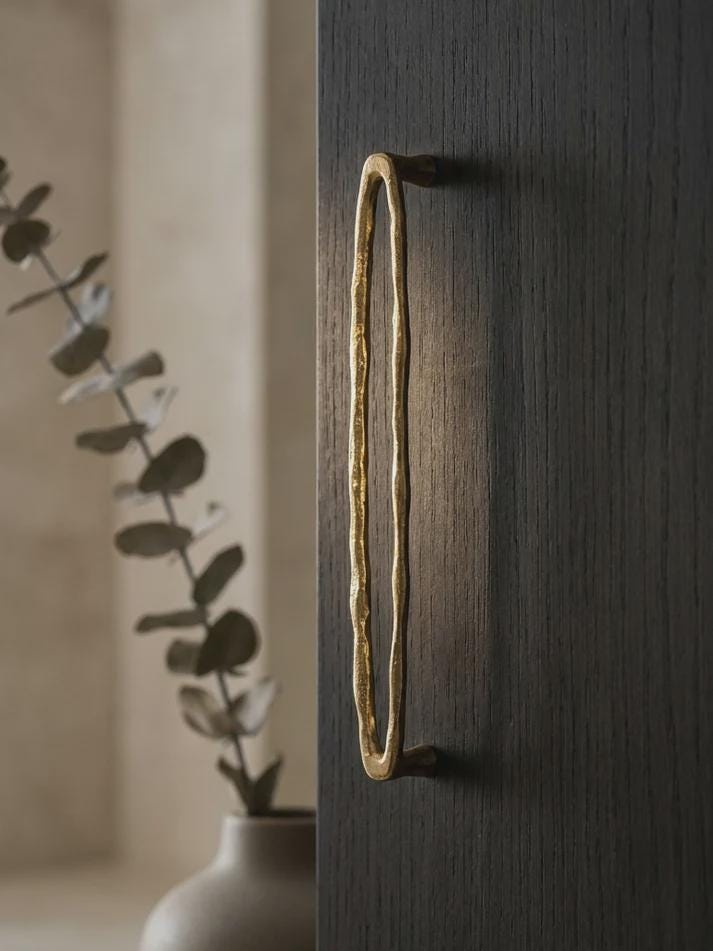 Handmade Solid Brass Drawer Pull, Textured Cabinet Hardware, Modern Kitchen Handle