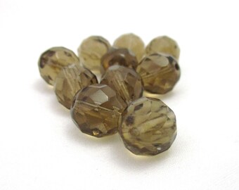 GRY0016 Czech Fire Polished Glass Beads 1mm Hole Smoky Topaz 12mm Round