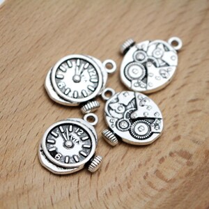 Antique Silver Pocket Watch Charms 21x17mm 4pcs 1.5mm Hole CHR0459 image 2