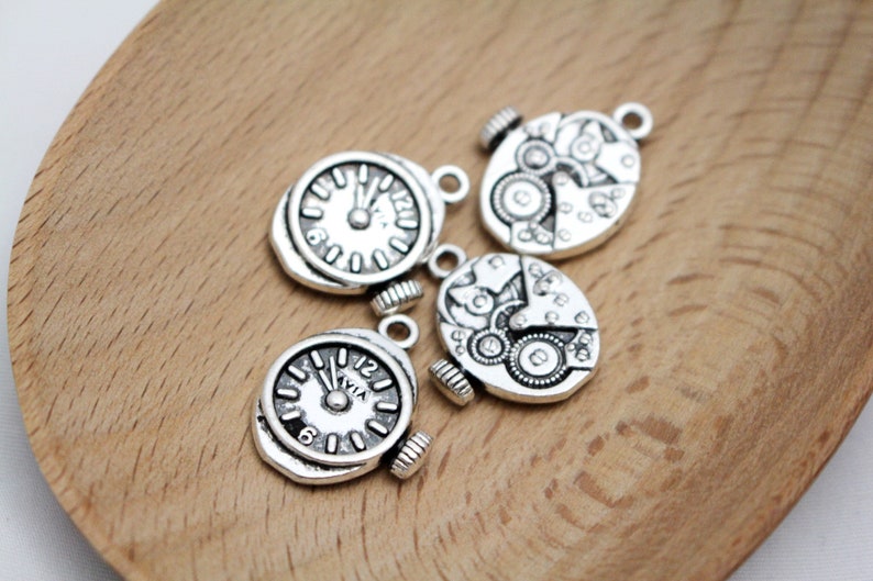 Antique Silver Pocket Watch Charms 21x17mm 4pcs 1.5mm Hole CHR0459 image 2
