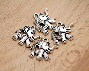 Antique Silver Elephant Charms - 18x17mm - 4pcs - 1mm Hole - CHR0770