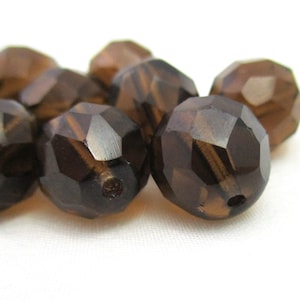GRY0016 Czech Fire Polished Glass Beads 1mm Hole Smoky Topaz 12mm Round