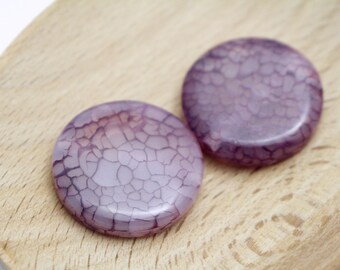 Purple Dyed Dragon Vein Agate Coin Gemstone Beads - 26x5mm - 2pcs - 2mm Hole -  PPL0206