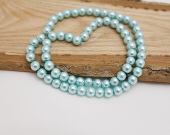 Sky Blue 6mm Round Glass Pearl Beads - 16" Strand - 1mm Hole - BLU0164