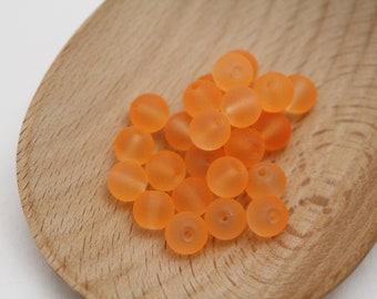 8mm Round - Neon Orange Frosted Glass Beads - 1.3mm Hole - 20pcs - ORN0019