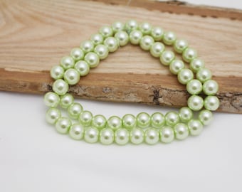 Celery Green 8mm Round Glass Pearl Beads - 1mm Hole - 16" Strand - GRN0002