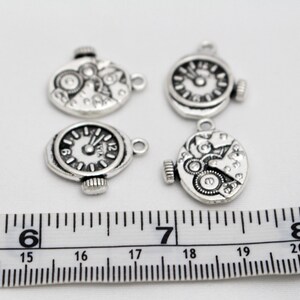 Antique Silver Pocket Watch Charms 21x17mm 4pcs 1.5mm Hole CHR0459 image 5