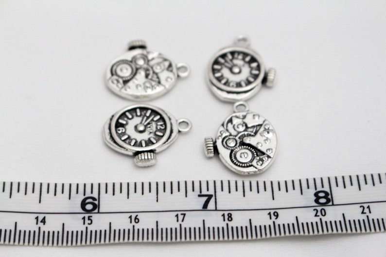 Antique Silver Pocket Watch Charms 21x17mm 4pcs 1.5mm Hole CHR0459 image 5