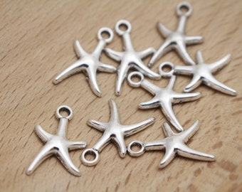 Shiny Silver Starfish Charms - One Sided Charm - 11.5x18mm - 8pcs - CHR0075