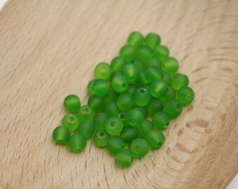 Lime Green Frosted Glass Beads - 4mm Round - 1mm Hole - 50pcs - GRN0113