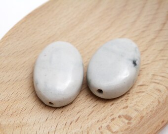 Large Grey Porcelain Focal Beads - 2pcs - 28x20mm - 2mm Hole - GRY0074