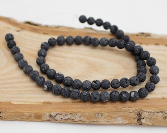 15 Inch Strand - Natural Lava Beads - 6mm Round - 1mm Hole - Unwaxed Lava Beads - BLK0030