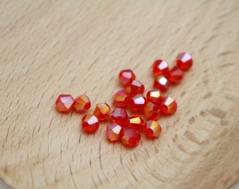 Light Siam AB 4mm Bicone Crystal Beads - 1mm Hole - 20pcs - CRY0133