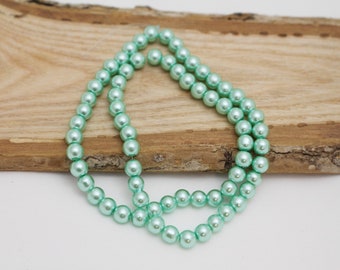 Mint Green 6mm Round Glass Pearl Beads - 16" Strand - 1mm Hole - GRN0146