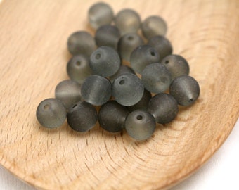 Dark Gray Frosted Glass Beads - 8mm Round - 1.3mm Hole - 20pcs - GRY0033