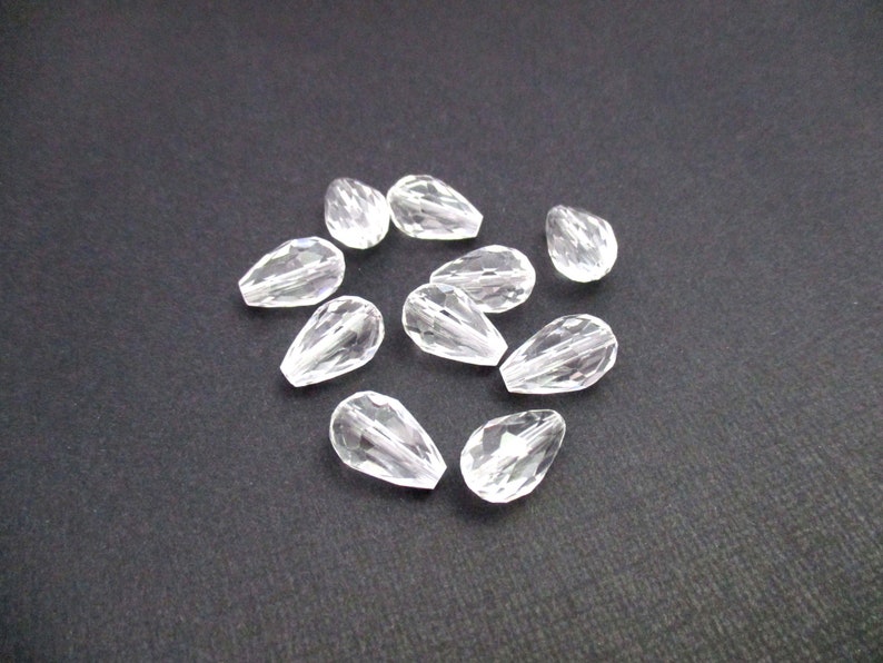 10pcs Clear Crystal Teardrop Beads CLR0022 15x9mm 1.8mm Hole