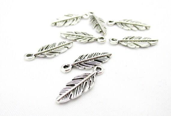 14001*5PCS Antique Silver Alloy Feather Pendant  Leaf Charms Jewelry Making