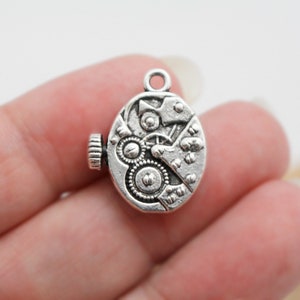 Antique Silver Pocket Watch Charms 21x17mm 4pcs 1.5mm Hole CHR0459 image 4