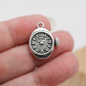 Antique Silver Pocket Watch Charms 21x17mm 4pcs 1.5mm Hole CHR0459 image 3