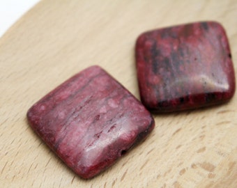 Pink Rhodonite Square Gemstone Beads - 25x5mm - 2pcs - 1.2mm Hole -  PNK0178