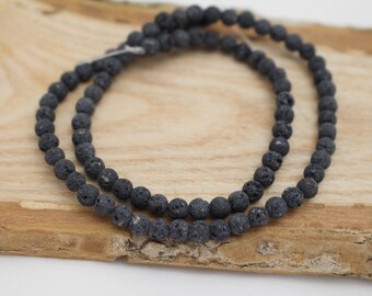 15 Inch Strand - Natural Lava Beads - 4mm Round - 0.8mm Hole - Unwaxed Lava Beads - BLK0028