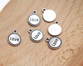 Antique Silver Love Jewelry Tag Charms - 14x11mm - 6pcs - 1mm Hole - CHR0691