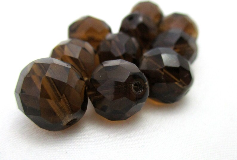 GRY0016 Czech Fire Polished Glass Beads 1mm Hole Smoky Topaz 12mm Round