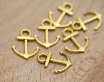 Bright Gold Anchor Charms - 6pcs - 19x15mm - 3mm Hole - CHR0193