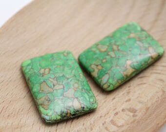 Green Sea Sediment Jasper Puffed Rectangles - 29x21mm - 2pcs - 1.2mm Hole - GRN0356