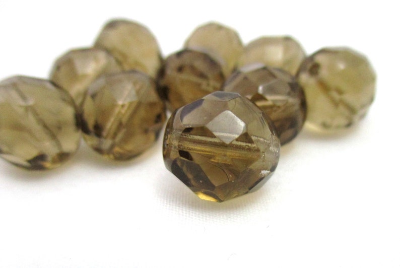 GRY0016 Czech Fire Polished Glass Beads 1mm Hole Smoky Topaz 12mm Round