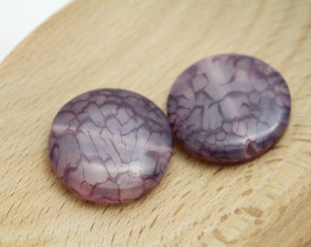 Purple Dyed Dragon Vein Agate Coin Gemstone Beads - 26x5mm - 2pcs - 2mm Hole -  PPL0203