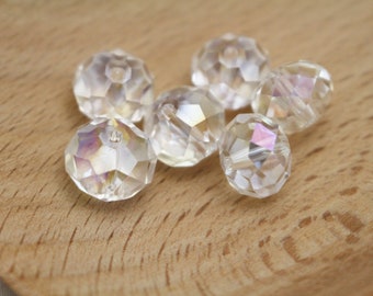 6pcs Crystal AB Crystal Rondelle Beads - 12x8mm - 1mm Hole - CLR0030