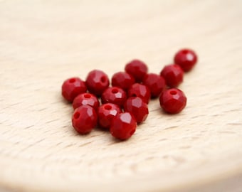 15 Opaque Red Crystal Rondelle Beads - 4x6mm - 1mm Hole - RD0109