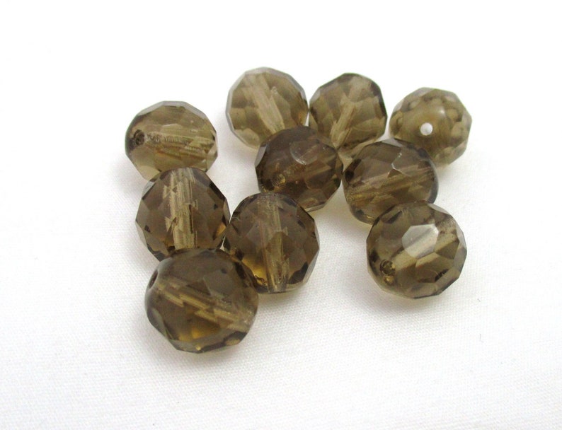 GRY0016 Czech Fire Polished Glass Beads 1mm Hole Smoky Topaz 12mm Round