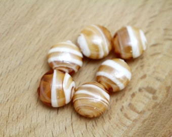 Peach & White Swirl Lampwork Glass Coin/Disc Beads - 12x6mm - 6pcs - 2mm Hole - PCH0013