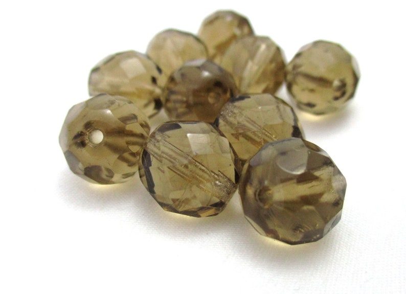GRY0016 Czech Fire Polished Glass Beads 1mm Hole Smoky Topaz 12mm Round